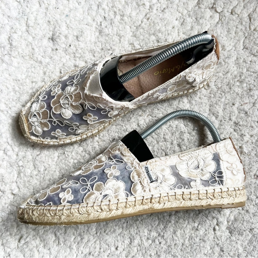 JOY&MARIO Handmade Women’s Slip-On Espadrille Mesh Loafers Flats in Beige Sz 40